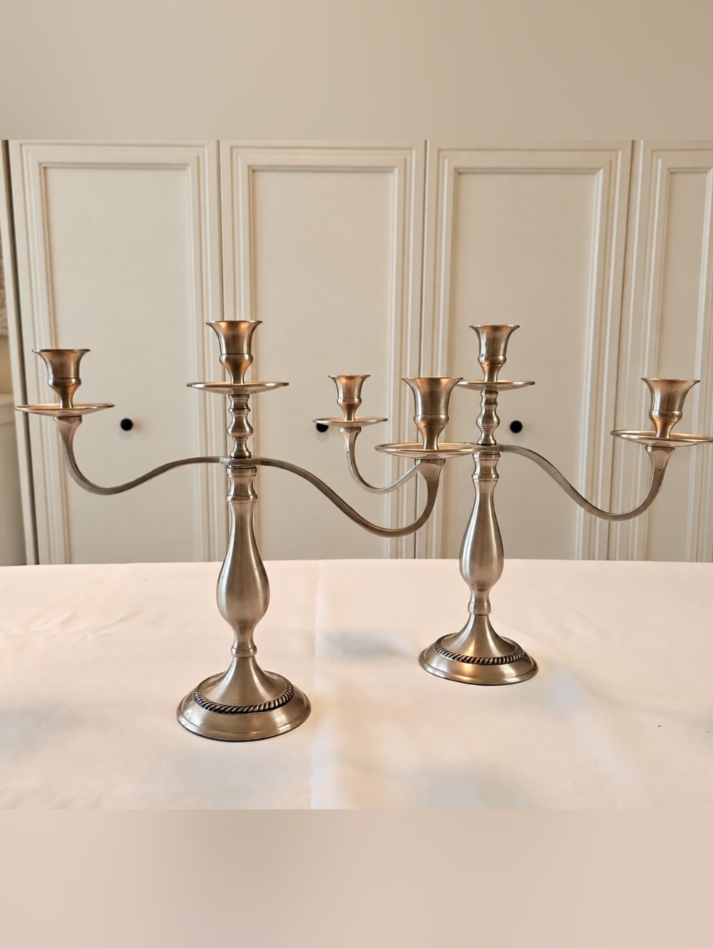Set of 2 Vintage-Style Silver-Tone 3-Light Candelabras